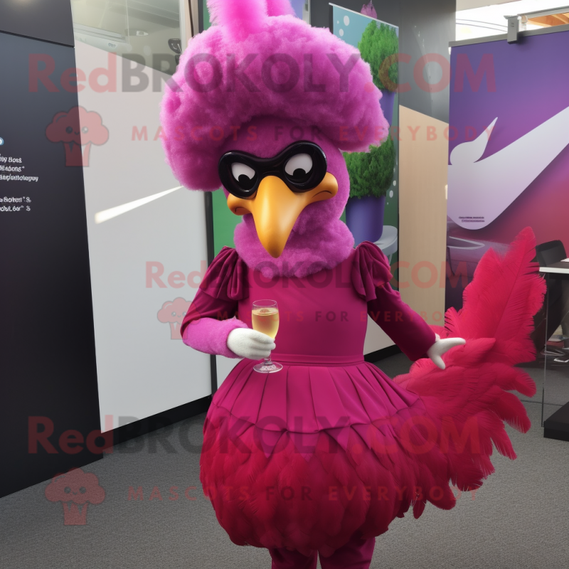 Magenta Hens mascot costume character dressed with Cocktail Dress and Cummerbunds