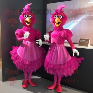 Magenta Hens mascot costume character dressed with Cocktail Dress and Cummerbunds