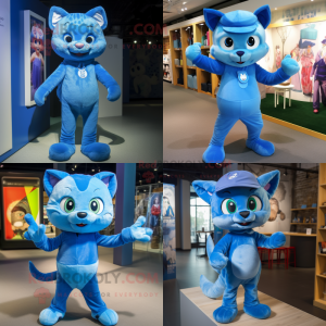 Blue Cat maskot drakt figur...