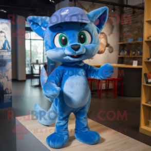 Blue Cat mascot costume character dressed with Playsuit and Beanies