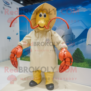 Beige Lobster mascot costume character dressed with Raincoat and Anklets