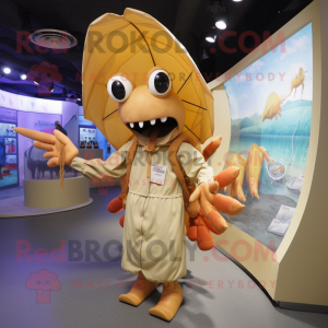 Beige Lobster mascot costume character dressed with Raincoat and Anklets