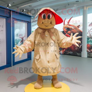 Beige Lobster mascot costume character dressed with Raincoat and Anklets