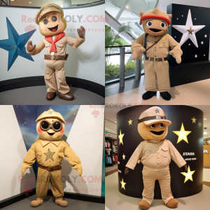 Tan Starfish mascot costume character dressed with Bomber Jacket and Belts