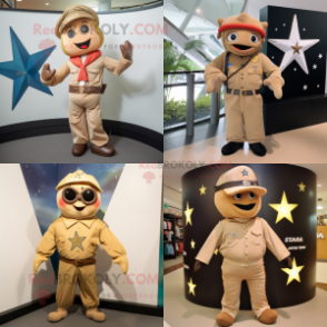 Tan Starfish mascot costume character dressed with Bomber Jacket and Belts