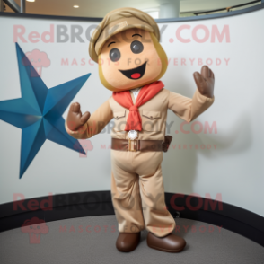 Tan Starfish mascot costume character dressed with Bomber Jacket and Belts