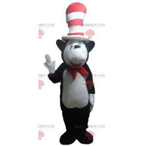 Mascotte d'ours noir et blanc de souris avec un grand chapeau -