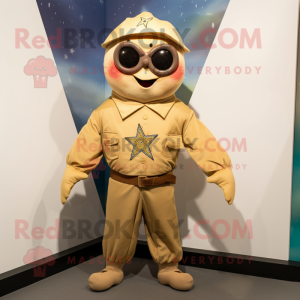 Tan Starfish mascot costume character dressed with Bomber Jacket and Belts