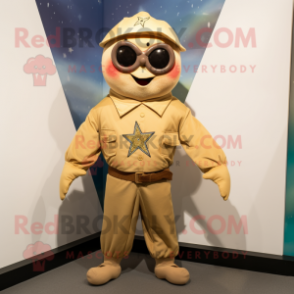 Tan Starfish mascot costume character dressed with Bomber Jacket and Belts
