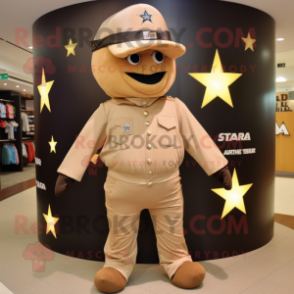 Tan Starfish mascot costume character dressed with Bomber Jacket and Belts