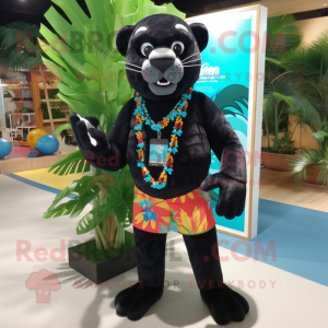 Postava maskota Panther oblečená v šortkách a klíčenkách