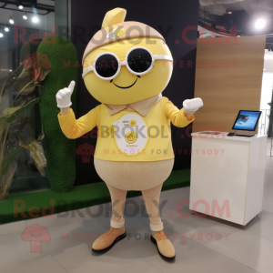 Beige Lemon mascot costume character dressed with Henley Shirt and Digital watches