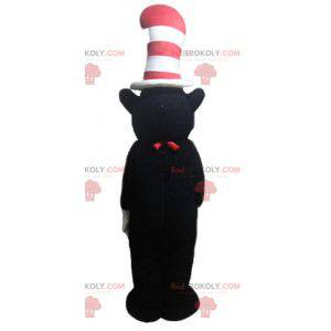 Mascotte d'ours noir et blanc de souris avec un grand chapeau -