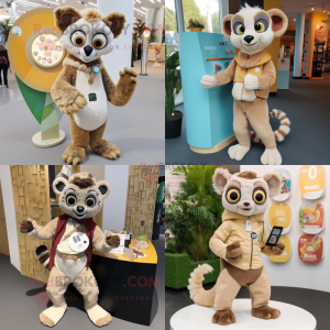 Beige Lemur maskot drakt...