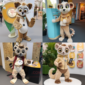 Beiger Lemur Maskottchen Kostüm charakter bekleidet mit Hosen und Geldbörsen