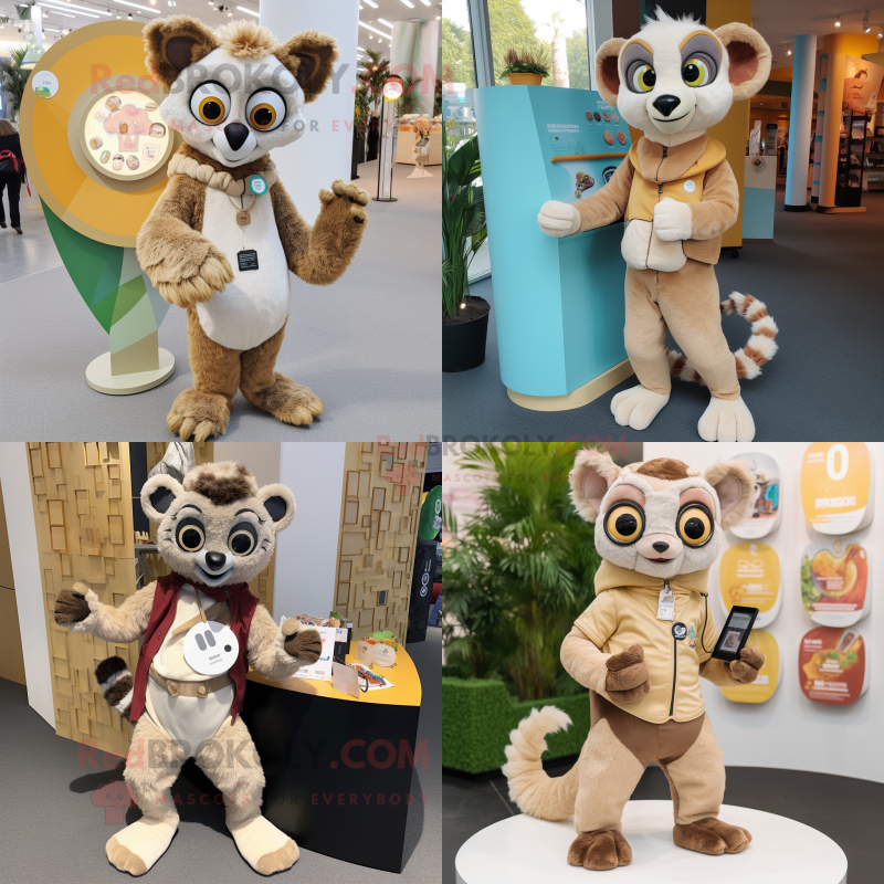 Beige Lemur mascot costume character dressed with Trousers and Coin purses