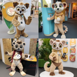 Beige Lemur mascot costume character dressed with Trousers and Coin purses