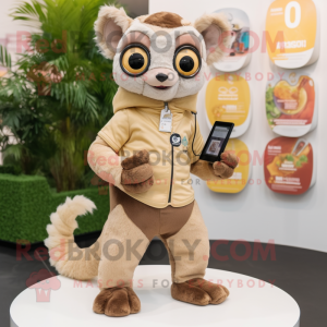 Beige Lemur maskot drakt...