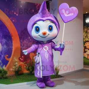 Lavender arrow of love mascot costume character dressed with Coat and Necklaces