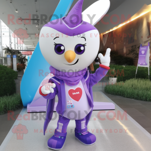 Lavender arrow of love mascot costume character dressed with Coat and Necklaces