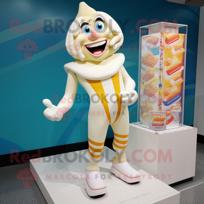 Cream candy box mascot costume character dressed with Rash Guard and Anklets