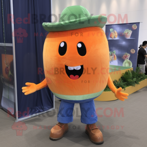 Orange Watermelon mascot costume character dressed with Denim Shirt and Shoe clips