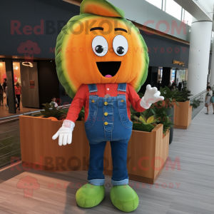 Orange Watermelon mascot costume character dressed with Denim Shirt and Shoe clips