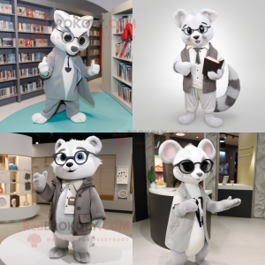 Gray Ermine mascot costume character dressed with Jacket and Reading glasses