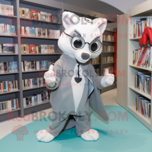 Gray Ermine mascot costume character dressed with Jacket and Reading glasses