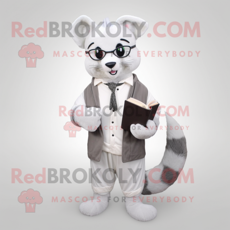 Gray Ermine mascot costume character dressed with Jacket and Reading glasses