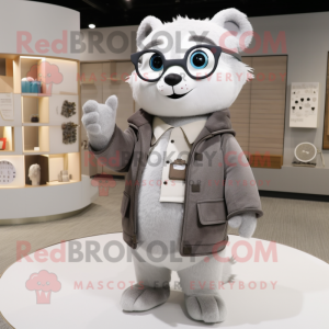 Gray Ermine mascot costume character dressed with Jacket and Reading glasses