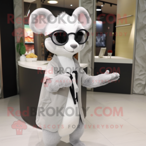 Gray Ermine mascot costume character dressed with Jacket and Reading glasses