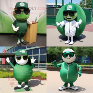 Forest Green baseball ball mascot costume character dressed with Cover-up and Sunglasses