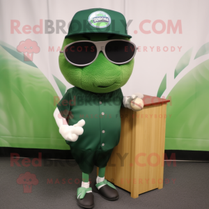 Forest Green baseball ball mascot costume character dressed with Cover-up and Sunglasses