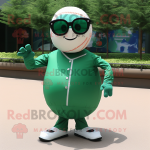 Forest Green baseball ball mascot costume character dressed with Cover-up and Sunglasses