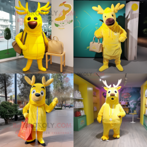 Lemon Yellow Elk mascot costume character dressed with Hoodie and Tote bags