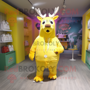 Lemon Yellow Elk mascot costume character dressed with Hoodie and Tote bags