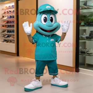 Teal Pad Thai mascot costume character dressed with Polo Shirt and Shoe laces