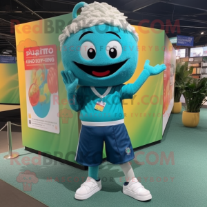 Teal Pad Thai mascot costume character dressed with Polo Shirt and Shoe laces