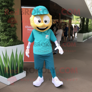 Teal Pad Thai mascot costume character dressed with Polo Shirt and Shoe laces