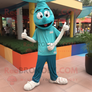 Teal Pad Thai mascot costume character dressed with Polo Shirt and Shoe laces