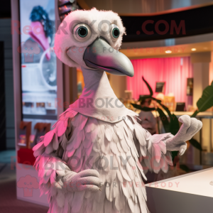 Silver Flamingo mascot costume character dressed with Pleated Skirt and Mittens