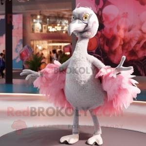 Silver Flamingo mascot costume character dressed with Pleated Skirt and Mittens