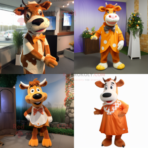 Orange Guernsey cow mascot costume character dressed with Dress and Bow ties