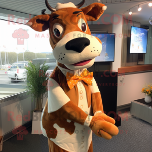 Orange Guernsey cow mascot costume character dressed with Dress and Bow ties