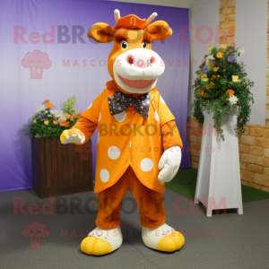 Orange Guernsey cow mascot costume character dressed with Dress and Bow ties