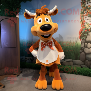 Orange Guernsey cow mascot costume character dressed with Dress and Bow ties