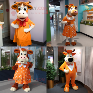 Orange Guernsey cow mascot costume character dressed with Dress and Bow ties