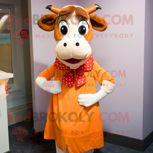 Orange Guernsey cow mascot costume character dressed with Dress and Bow ties