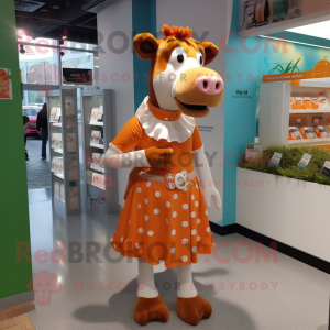 Orange Guernsey cow mascot costume character dressed with Dress and Bow ties